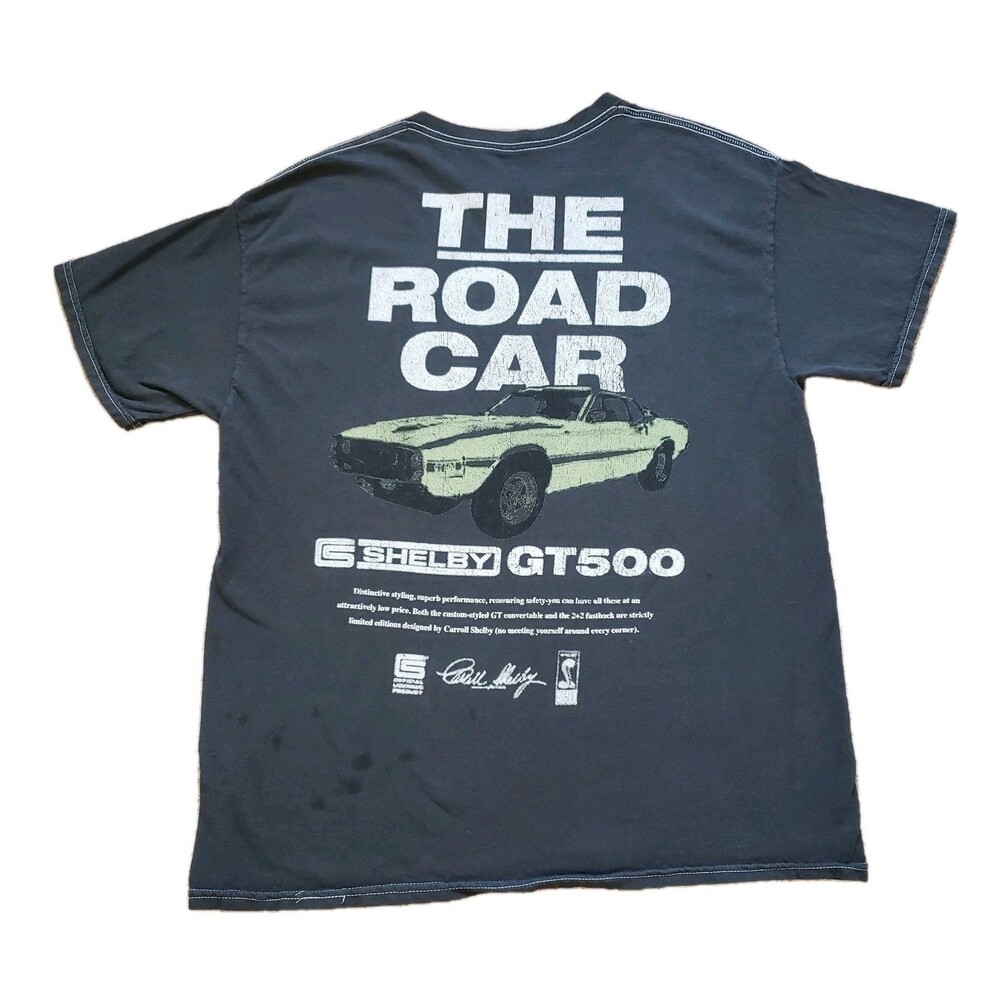 Ford Shelby GT500 The Road Car Size Medium Mens Dark Gray 2 Sided T-Shirt Faded